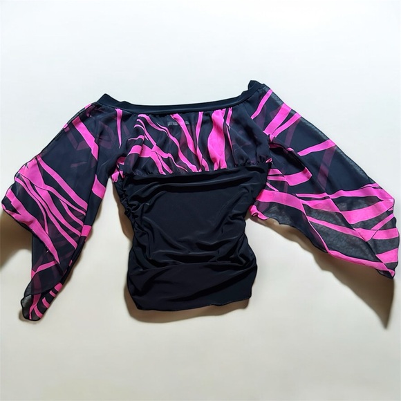 Forever 21 Tops - Y2K Forever 21 Chiffon Pink and Black Zebra Stripes Black Elastic Waist Size L